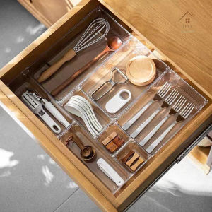 Japanese-Style Drawer Storage Compartment Transparent Plastic Compartment Free Combination Tableware Sorting Box