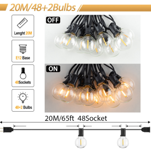 25FT/33FT/49FT String Light Terrace Garden Pub Christmas Party Decoration G40 Glass Bulb Patio Outdoor Waterproof Fairy Lights