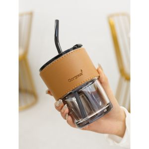 Ly giữ nhiệt cốc thủy tinh có nắp bọc da ly giữ nhiệt phong cách độc lạ