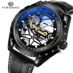 Original Forsining Automatic Watch Luxury Mens Transparent Hollow Design Mechanical Watch Silver Round Stainless Steel Belt Clock Male
