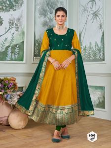 VICHITRA SILK ANARKALI KURTIS GOWN WITH PATTU BORDER WITH DUPATTA