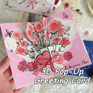 Pop Up 3D Rose Bouquet Greeting Card Romantic Valentines Day Card For Lovers Anniversary Gift