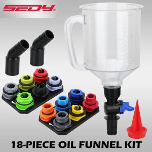 18-Piece Engine Oil Funnel Set 1.59 Qt Automotive Oil Funnel Kit with 12 Adapters Elbow Fitting Arrow Screen Magnetic Storage