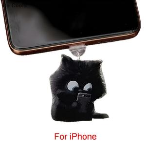 💟【Special price】💟Be Cools 1 Piece Acrylic 2D Flat Pendant Cute Black Cat Phone Dust Plug Keychain For Phone Type-C Interface Dust Plug Accessory Decor