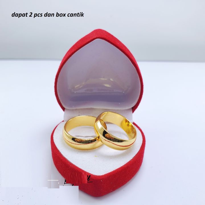 Cincin Kawin Dapat 2 pcs Dan Free Box Cincin Model Love Berlapis Emas