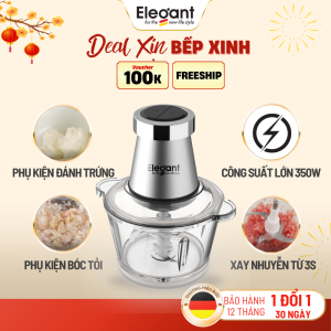 [Bảo hành 1 đổi 1] Máy xay thịt đa năng Elegant FCJ08 - 3 trong 1 - Xay thực phẩm Đánh trứng Bóc tỏi 1.8L Lưỡi dao thép không gỉ