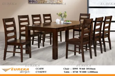 EUREKA 6.5ft Rectangle Wood Dining Set with 8 Chairs / Set Meja Makan Kayu 8 Kerusi (Deliver & Installation Within Klang Valley)