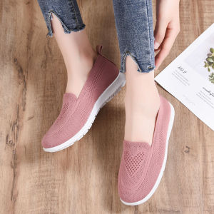 Comfortable Mesh And Rubber Shoes For Women Slip On Leisure Knitting Shoes For Lady Low Cut Shoes