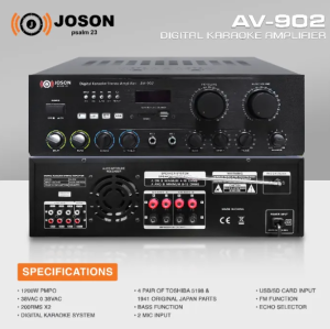 JOSON AV-902 1200W Digital Karaoke Professional Stereo Amplifier(USB/BT/FM) For Karaoke