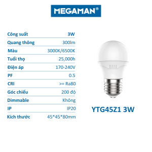 [CHÍNH HÃNG ĐỨC] Bóng đèn LED Bulb tròn MEGAMAN tiết kiệm điện - 3W 5W 7W 9W 12W 15W 18W