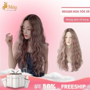 🔥[Tặng Lưới] - Tóc Giả Nữ Nguyên Đầu Xoăn Xù Mì Màu Hồng Tím A01 – Tóc Giả Cả Đầu Nữ Nhuộm Thời Trang Sành Điệu Sợi Tơ