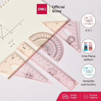 Deli One Piece School Ruler Set / Set Penggaris Sekolah 4 in 1 Lucu Gambar One Piece Dengan Pouch Plastik EH17