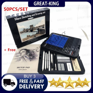 [COD + local seller]50pcs Pencil set Stationery Set Professional Sketching Drawing charcoal Pencils Kit Set and colored Wood Pencil for Art Supplies School Students Pens