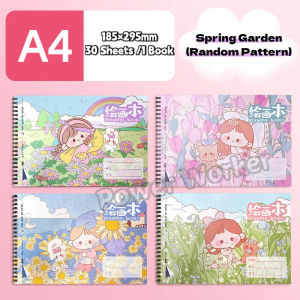 SG RumahHome® A4 Spiral Bound Sketchbook 30 Sheets 80gsm Thick Paper Graffiti Book Cartoon Cover Drawing Pad for Kids