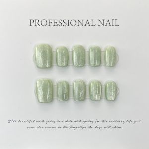 【HANDMADE】Artificial Nail Jade Lover Exquisite Cat Eyes Phototpy Nails Fake Nails Reusable and Removable Nails