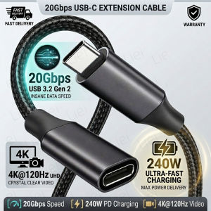Cáp mở rộng USB C 20Gbps 240W USB3.2 4K@120Hz Loại C Dây mở rộng video Nam sang Nữ cho Hub PS VR2 iPhone MacBook Switc2026