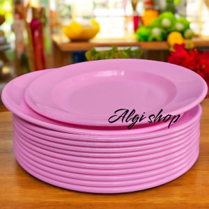 8Pcs Piring makan melamin besar 23cm bulat cekung