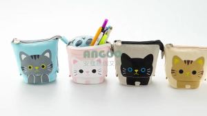 กระเป๋าดินสอ SDSgTransformer กระเป๋าใส่ปากกา กระเป๋าผ้าใบ กระเป๋าเครื่องเขียนแบบยืน กล่องใส่ของสำหรับนักเรียนหญิงชาย การ์ตูนแมวสีชมพูน่ารัก HJO