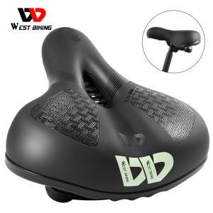 West Biking Big Bicycle Saddle Seat Reflective MTB Soft Comfortable Saddle PU Leather Non-Slip Sponge Shockproof Saddle Biking Part Bike Accessories