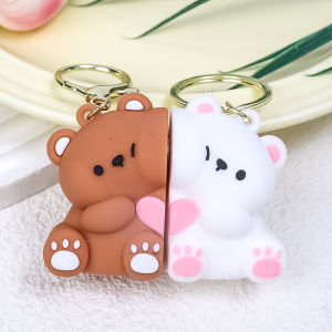 【♡Lovely girls house♡】2Pcs Cute Bear Keychain Magnetic Function Lovers Keychain for Couple Birthday