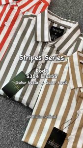 [GRIDLINE S354 Stripes Series] Kemeja Pria Lengan Pendek Slimfit Katun 40s Premium Keren Simpel Adem M-XXL