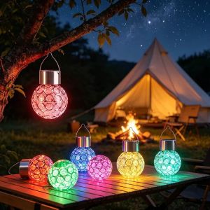 RBJ4 Waterproof Solar Lights Motion Sensor Round Ball Hanging Light Courtyard Multicolor LED Lights Garden