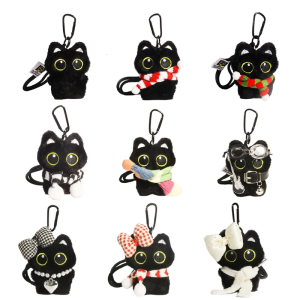 Black Cats Plush Figure Keyring Crafted from PP Cotton Fabric Materials Fashion Accessory for Durability and Styles