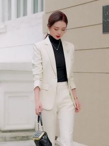 Ready Stock!!!Black Apricot Khaki Green Women Blazer and Pant Suit Office Ladies Business Work Wear 2 Piece Set Female Long Sleeve Jacket And Trouser㏇X0412