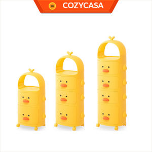 【COZYCASA】F918 Yellow Duck Multilayer Storage Shelf Rack w Wheels Snacks/ Children Box Cabinet w Drawers Trolley