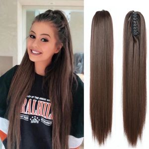 10/18/22Inch Fashion Long Straight Hair Ponytail Curved Claw Clip Soft Drawstring Ponytail Ladies Wig
