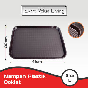 YOSHIKAWA Nampan Plastik Restoran Ukuran L Baki Plastik Anti Slip Nampan Coklat Plate Storage Rectangular Tray EVL-N-041 Coklat