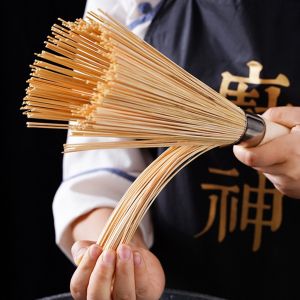 Klimo Bamboo Wok Brush Cleaning Brush Wooden Handle for Cleaning Dishes Cast Iron Pots Pans