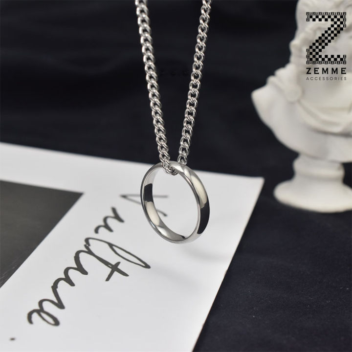🇲🇾ZEMME🇲🇾 Simple Ring Necklace Titanium Steel Korean Men Couple Ring ...