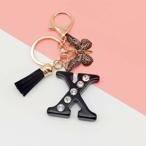 Initial Letter Keychain Girl Women Black Butterfly and Letters Keychain Backpack School Bag Keychain School Bag