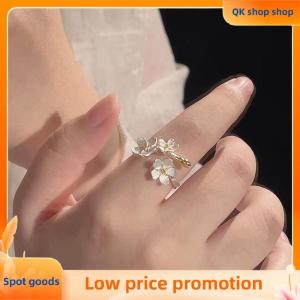 ✨QK shop✨ Delicate Flower Opening Adjustable Rings For Women Silver Color Minimalist Finger Ring Engagement Fine Jewelry Female Gift