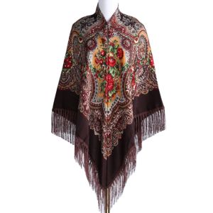 MAXG Họa tiết hoa Khăn vuông Bông 160x160cm Khăn quấn đầu Phong cách Nga Cực lớn Khăn quàng cổ Bandana Dành cho phụ nữ