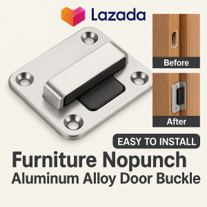 Furniture Aluminum Door Buckle Holefree Latch Bathroom Holefree Sliding Door Latch
