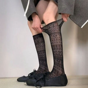 Girl Lace Hollowed-out Lace Socks Midtube Socks Mesh Thin Breathable Mary Jane Pile Pile Calf Socks Jk Summer