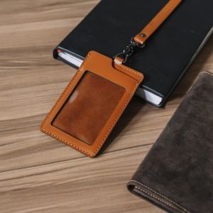 ID Card Arca Lanyard Pull Up Crazy Horse Pria Wanita 100% Kulit Sapi