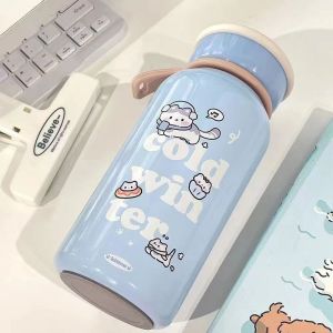 RGFV Japanese Style Cartoon Animal Water Bottle Large Capacity Stainless Steel Cute Cat Thermos Bottle Anime 450ml Cute Cat Thermos Cup Outdoor