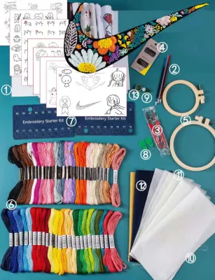 DIY - Embroidery Starter Kit with Tools - Full Set -Cross Stitch Kit- DIY Tools 手工刺绣diy材料包/ 新手小白刺绣基础套组
