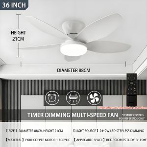 Inverter Ceiling Fan with LED Light Modern Heavy Duty 42 Inches Big Ceilings Fan with Remote Electric DC Fan Wall Mounted Air Circulator Fan for Living Room Bedroom Dining 5 Blades 6 Speed Wind Energy Saving
