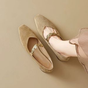 Free Shipping Square-Toe Gold Coin Slip-On Shoes For Women Spring New Style Soft-Soled Chunky Heel Shallow Mouth Elegant Flats