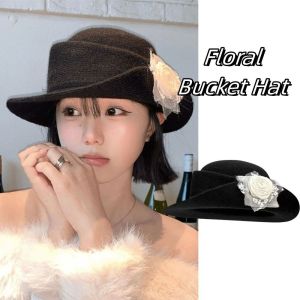 THANKSKY Ren Mũ topper phong cách Hepburn Hoa Phong cách Pháp Mũ len đen Thời trang Len Mũ ngư dân nữ Quý cô