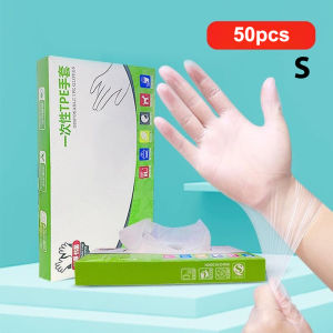 [Eqrbtl] 50pcs box Latex Free Gloves TPE Disposable Gloves Transparent Non-Slip Acid Work Safety Food Grade Household Cleaning Gloves