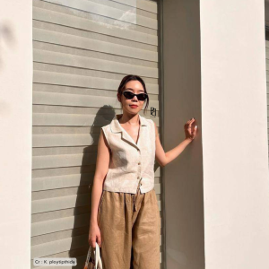 PLOWBRANDS - TV0007 Her vest เสื้อแขนกุดปกฮาวาย (White / Linen)