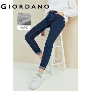 GIORDANO Women Denim Jeans Fleece-Lined Stretchy Slim Casual Denim Pants High Waist Multi-Pocket Chunky Denim Jeans 05412722