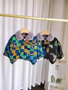 LI Boys Fleece-lined Denim Coat Autumn and Winter Clothing 2023 New Winter Clothes Korean-Style Thickened Cotton-Padded Jacket Childrens Winter Fashionable