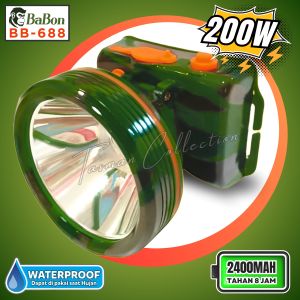 Senter Kepala 200W Super Terang BaBon BB-688 BONUS JAM TANGAN | Headlamp LED Cas 200 Watt Super Tahan Air Dilengkapi Baterai Cas 2400mAh Tahan 8 jam Cahaya Putih - Senter Cas | Bisa Cod | TC