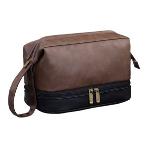 OMQAIO Retro Men Cosmetic Bag PU Leather Large Capacity Toiletry Bag Storage Bag Waterproof Business Makeup Pouch Men